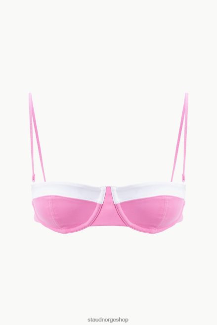 kvinner jo balconette bikini topp korallrosa hvit 6048FN646 STAUD klær