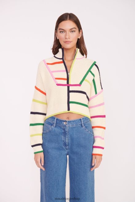 kvinner cropped hampton genser krem regnbue multi 6048FN576 STAUD klær