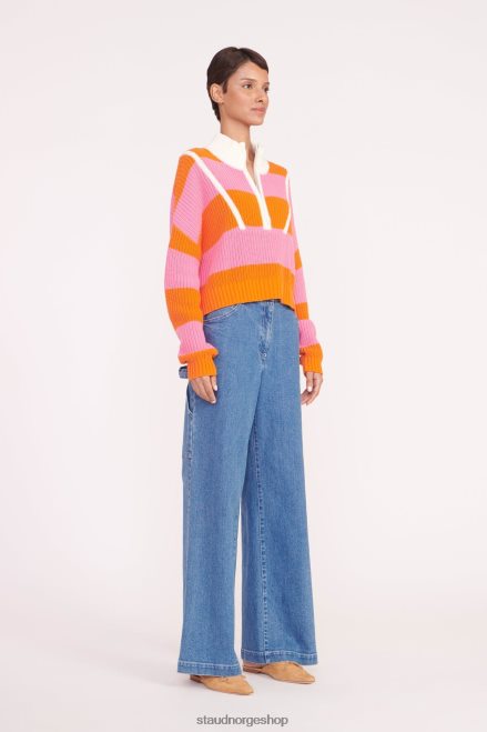 kvinner cropped hampton genser papaya plumeria rugby stripe 6048FN581 STAUD klær