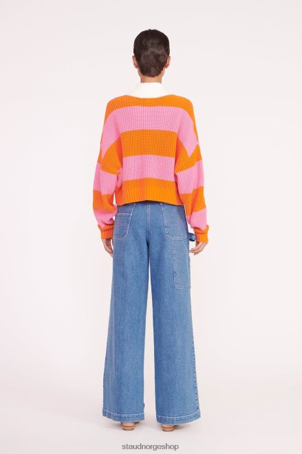 kvinner cropped hampton genser papaya plumeria rugby stripe 6048FN581 STAUD klær