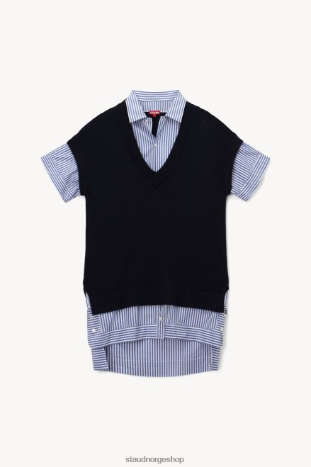 kvinner bridget kjole marineblå hvit stripe 6048FN273 STAUD klær