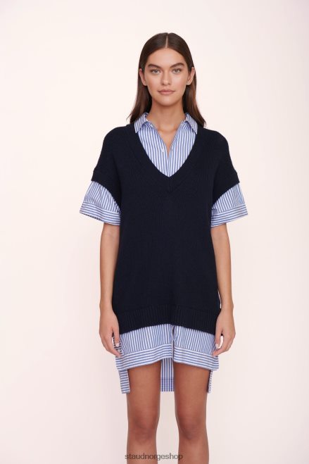 kvinner bridget kjole marineblå hvit stripe 6048FN273 STAUD klær