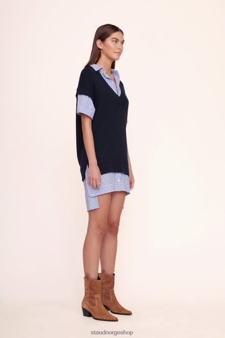 kvinner bridget kjole marineblå hvit stripe 6048FN273 STAUD klær