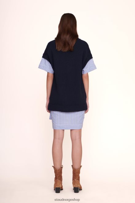kvinner bridget kjole marineblå hvit stripe 6048FN273 STAUD klær